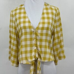 BCBGeneration Yellow and White Tie Front Crop Blouse